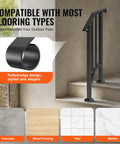 Heavy Carbon Steel Handrails For Outdoor Steps One Step Stair Rail Kit showing rolled-edge design, compatible with concrete and tile floors.