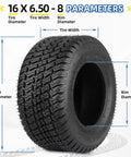 Set Of 2 Tubeless Lawn Mower Tires 16x6.50-8 For Tractor Riding Mowers With Turf S Pattern, 4 Ply, 620 Lbs At 28 PSI, Durable Rubber
