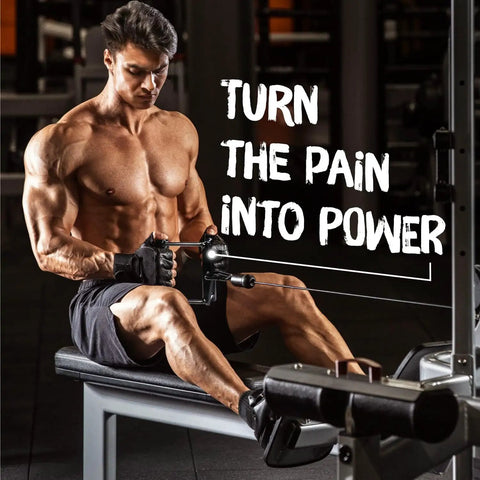 Man using Heavy Duty Knurling Black Double D Cable Row Handle With 880 Lb Capacity For Home Gym And Cable Machine Workouts