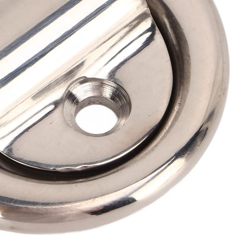 Close-up of Stainless Steel Folding Pad Eyes D Rings Replacement Set For Marine Yacht Deck Hardware, polished finish detail