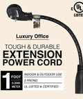 1 Foot Flat Plug Extension Cord With 16 AWG 3 Prong Male To Female For Indoor Outdoor Use Heavy Duty Power Cable Space Saving Compact Design