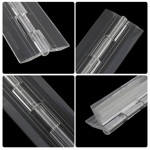 Top Shelf Clear Acrylic Folding Hinges 4 Pack Smooth Piano Wire style hardware for craft boxes, transparent, 11.8x1.77 inch