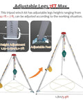 Rock Solid Manhole Rescue Tripod With Heavy Duty Winch And Fall Arrest Gear Built Tough Aluminum Rig for Confined Space Emergencies 7ft max height.