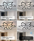Five Petal Flower LED Flush Mount Ceiling Light With Remote Control Dimmable Acrylic Fixture illustrating color temperatures