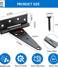 Premium Grade Heavy Duty 6 Inch Stainless Steel Gate Hinges T Strap Style Bracket Black Finish 4 Pack With Mounting Screws dimensions and details