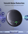 All In One Conference Speakerphone With Eight Mic Array Plus Satellite Mic, 360 Degree Voice Pickup shown with VoiceIA Noise Reduction