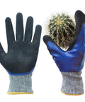 Heavy Duty Nitrile Gardening Gloves For Men Double Coated Work Gloves With Level 5 HPPE Cut Resistance, holding a cactus, size medium