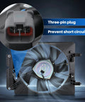 Direct Swap Radiator Cooling Fan And AC Condenser Assembly For Honda Crv 2002 To 2006 showing three-pin plug for connection.