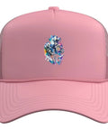Fresh Pink Machinist Trucker Hat For Men Gift Featuring Vise Gauge Square Design Perfect CNC Tool Lover Mesh Back Adjustable Fit Cool Cap front view with colorful design.
