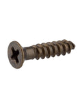 Heavy Duty Number 4 X Half Inch Flat Head Phillips Wood Screws In Antique Brass Finish, showing detailed screw design.