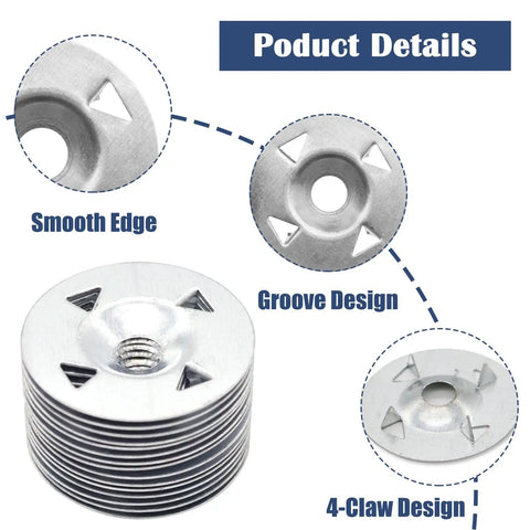 Rock Solid 200 Piece Foam Board Fasteners Kit features galvanized washers with smooth edge, groove design, and 4-claw design.
