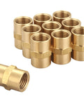 Pack of 10 brass 1/4 in NPT female-to-female pipe fittings with hex heads for air compressors