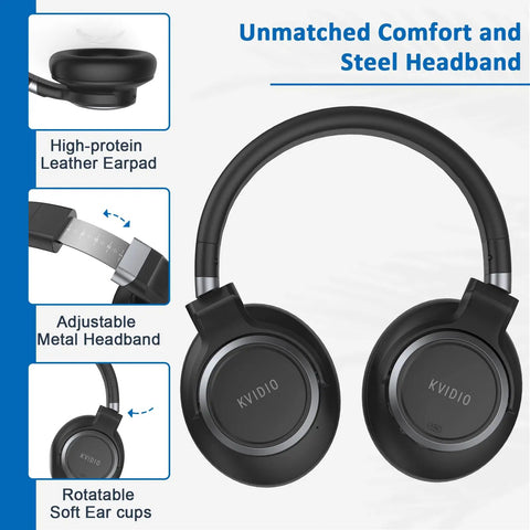 Over Ear Wireless Headphones With Active Noise Cancelling And 70 Hours Playtime Bluetooth With Microphone Black Design
