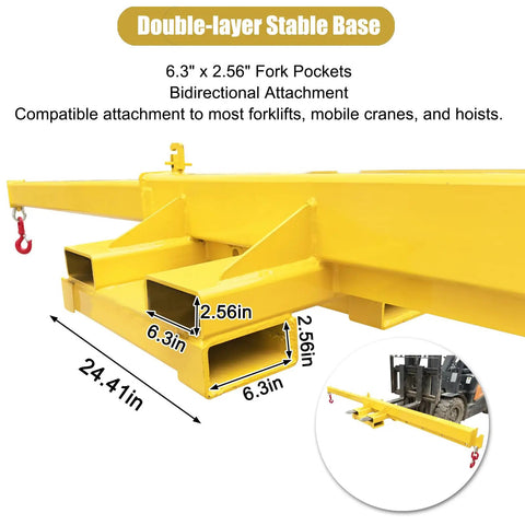 Heavy Duty 2 Ton Telescopic Forklift Jib Boom Built Tough To Kick Some Serious Weight Smooth 12 Foot Extendable Crane Arm with double-layer stable base and fork pockets.