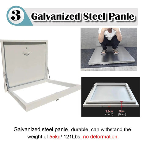 Heavy Duty Customizable Roof Access Hatch Door For Attic Skylight, Maintenance Cover For Factory, Warehouse, And Home, Rainproof, Anti Theft, Blackout, Steel Panel With Aluminum Frame, 30x32 Inches, galvanized steel panel with load test