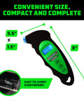 Rhino USA digital tire pressure gauge with green/black ergonomic handle, 150 PSI, lighted nozzle and LCD display