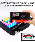 Big Ol Ultra Large Double Sided Battery Organizer Case With Tester And Handle Stores AA AAA C D 9V Lithium 18650 And More 262 Plus Capacity BT 168 Battery Checker Ideal For Home Garage Workshop Or Emergency Kits. Black plastic battery organizer with BT-168 tester