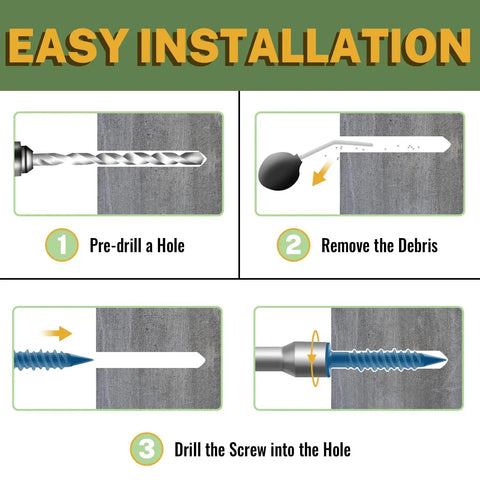 Heavy Duty Concrete Screws Set Lionmax 150 Piece One Quarter Inch By One And Three Quarter Inch Hex Head Masonry Screws installation guide