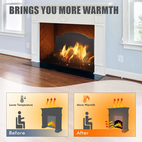 Image showing a 26 Inch Iron Fireback With Feet For Fireplace Wall Protection And Heat Reflection in use, demonstrating warmth improvement.