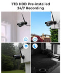 Home Security Camera System With 4 Outdoor 5MP Cameras 16 Channel NVR And 10.1 Inch LCD Monitor, cameras in different settings.