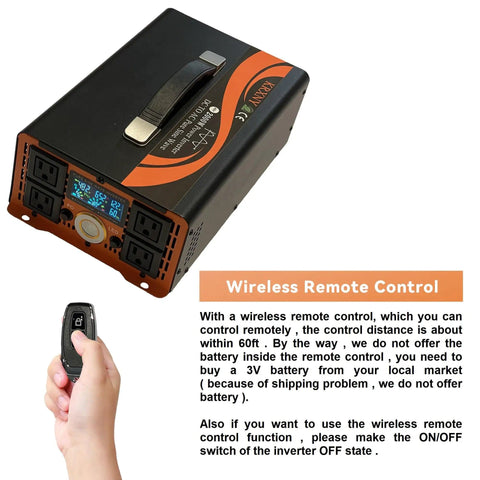 Beast 2000W Pure Sine Wave Inverter with wireless remote control and carry handle facing forward