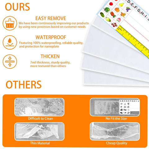 Comparison of clear 40 Pack Self Adhesive Nameplate Pockets for Desks, Clear 18.9 x 4.7 Inch Outer Pocket Size, Thick 7 Mil, with others