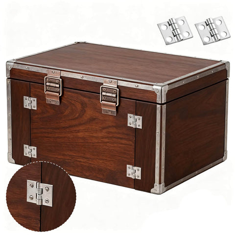 Wooden box with visible 100 Pack Mini Hinges For Crafts Three Tenths By Four Tenths Inch Tiny Metal Hinge 180 Degree For DIY Enthusiast