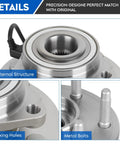 Detailed view of 4WD Front Wheel Bearing And Hub Assembly with ABS for Chevy and GMC Trucks and SUVs, showing internal structure and bolts.