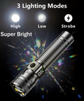 Rechargeable LED Flashlight With Digital Power Display And Zoomable Beam, USB C Charging, High Lumen EDC Light with textured grip