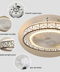 Modern 20 Inch Bladeless Ceiling Fan With Light Low Profile Recessed Fan 72W LED Light Remote Control Dimming 3 Color Temperature