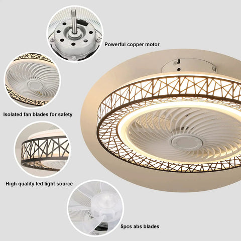 Modern 20 Inch Bladeless Ceiling Fan With Light Low Profile Recessed Fan 72W LED Light Remote Control Dimming 3 Color Temperature