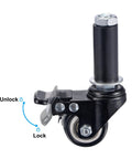 Pack Of Four 1.5 Inch Swivel Casters With Brakes Offering A Pro Move Smooth Rolling Pvc Wheel Upgrade shown with locking mechanism.