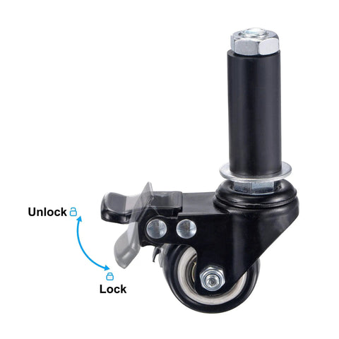 Pack Of Four 1.5 Inch Swivel Casters With Brakes Offering A Pro Move Smooth Rolling Pvc Wheel Upgrade shown with locking mechanism.