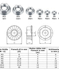 Diagram of Pro Grade Stainless Steel Flange Nuts Kit With Serrated Hex Lock Nuts Assorted Metric Sizes M3 Through M12 130 Piece Set