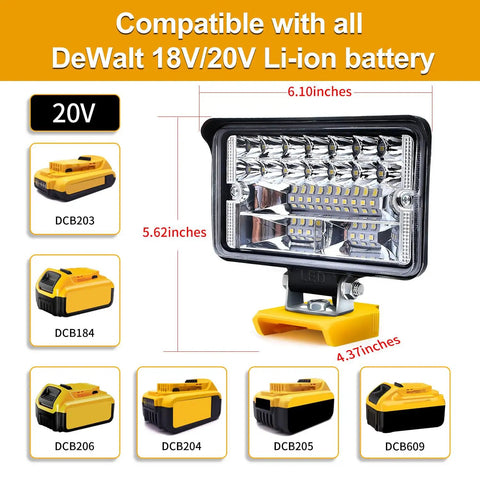 Cordless LED Work Light Compatible With 18V 20V Max Batteries 108W 5400LM Portable Flood Light battery display