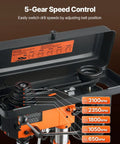 Heavy Duty Benchtop Drill Press Packing A Killer 3.2 Amp Motor And Five Speeds With Ten Inch Swing Plus Tilting Cast Iron Table For Dead On Precision Wood And Metal Drilling - 5 gear speed control highlighted.