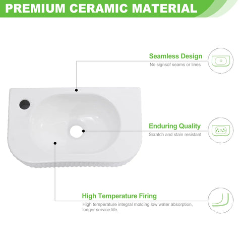 Rectangular Wall Mount Vessel Sink In White Porcelain Ceramic With Faucet And Drain, seamless design and quality features