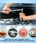 Person using Professional 14 Piece Bolt Extractor Set For Removing Damaged And Rounded Off Bolts And Nuts With Three Eighths Inch Drive