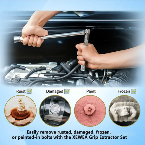 Person using Professional 14 Piece Bolt Extractor Set For Removing Damaged And Rounded Off Bolts And Nuts With Three Eighths Inch Drive