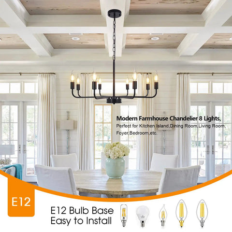 Matte Black Chandelier For Dining Room Living Room Foyer And Kitchen Island With 8 Lights Modern Farmhouse Rustic Industrial Pendant