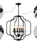 Six Light Black Farmhouse Chandelier With Globe Metal Pendant Lighting For Dining Room Living Room Kitchen And Foyer, Width 23 Inches