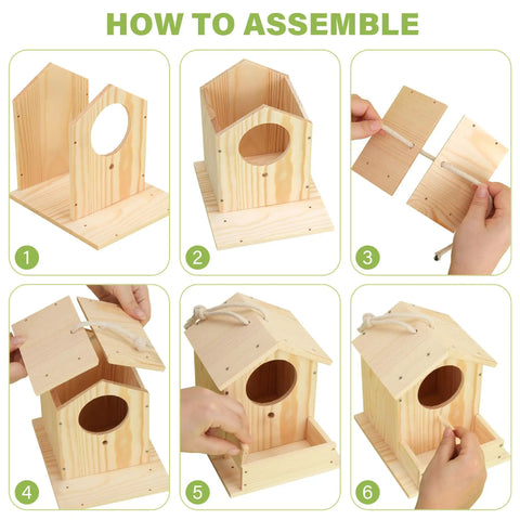 DIY Wooden Bird House Kit For Kids Ages 4 And Up Build And Paint Craft Set With Pre Drilled Pieces Includes Paints And Brushes, Easy To Follow Instructions For Creative Family Fun. assembly steps