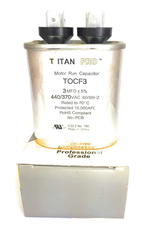 Motor Run Capacitor 3 MFD 370-440VAC 60/50 Hz Oval Shape UL Recognized E185318 High Quality 3 Microfarad HVAC Capacitor For Reliable Motor Performance In Small Fans And Compressors, metal can with dual terminals