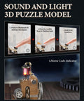 Metal 3D Puzzle Mechanical Model Kit With Morse Telegraph Theme Steampunk DIY Industrial City Build Wireless 2 4G Link Receiver, brass model with lighted top