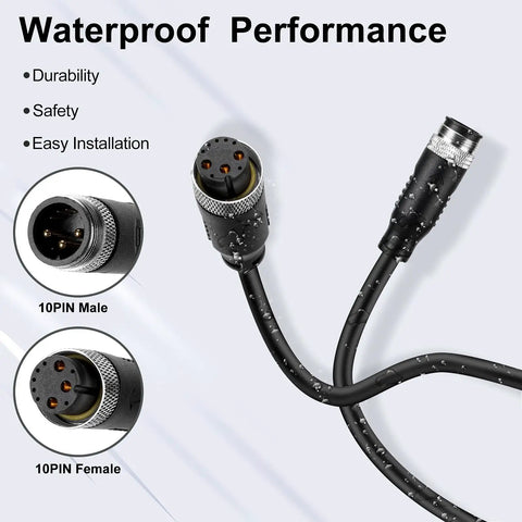 10 Pin Ebike Motor Extension Cable Waterproof Hub Motor Wire For Front And Rear Drive With Male To Female And Bare Wire Options 24 Inch IP67 Rating Heavy Duty For Fat Tire Ebikes