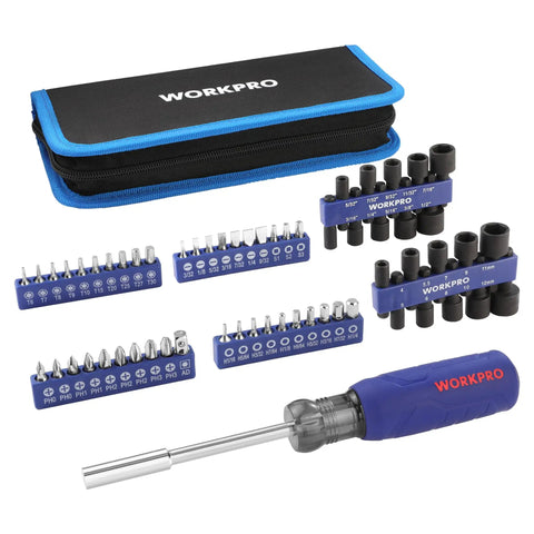61 Piece Magnetic Screwdriver Bits And Nut Driver Set With Organizer Bag For Home Improvement DIY Tools Kit in blue case