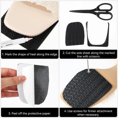 Shoe Heel Pads Repair Kit With Adhesive Stickers, Anti Slip Cushion Soles, 4 Pack Replacement Set For Leather Shoes, Durable Grip