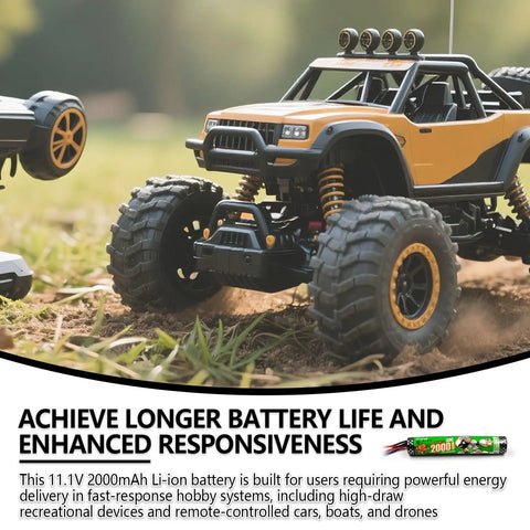 RC truck using 2-Pack Beefed-Up 11.1V 2000mAh Li-Ion Battery Pack With 30C Discharge For RC Cars Boats Drones