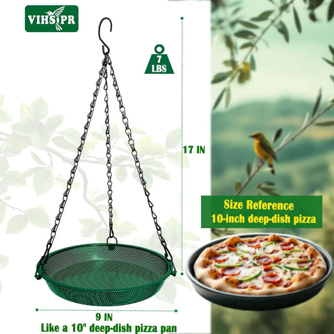 Hanging Bird Feeder For Outdoors 9 Inch Metal Mesh Tray Platform Perfect For Finches Chickadees Sparrows And Other Small Birds Green Backyard Feeder With Minimal Seed Waste And Easy Clean Design