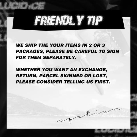Friendly tip notice about shipping and exchanges with blurred background.